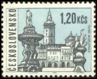 (1965-077) Марка Чехословакия "Ческе Будеевице" Бумага простая    Чехословацкие города (Стандартный 
