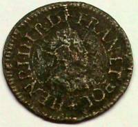 (№1574) Монета Франция 1574 год 1 Denier Tournois