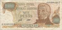 (,) Банкнота Аргентина 1976 год 1 000 песо "Хосе де Сан-Мартин" Без Ley  UNC