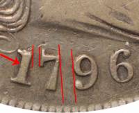 (1796, большая дата) Монета США 1796 год 1 доллар  1. Малый орёл  XF