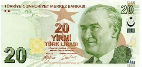 (,) Банкнота Турция 2009 год 20 лир &quot;Мустафа Кемаль Ататюрк&quot;   UNC
