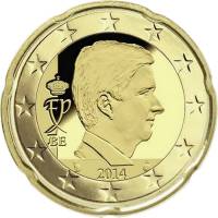 (2014) Монета Бельгия 2014 год 20 центов  5 тип. с МД, король Филипп Северное золото  UNC