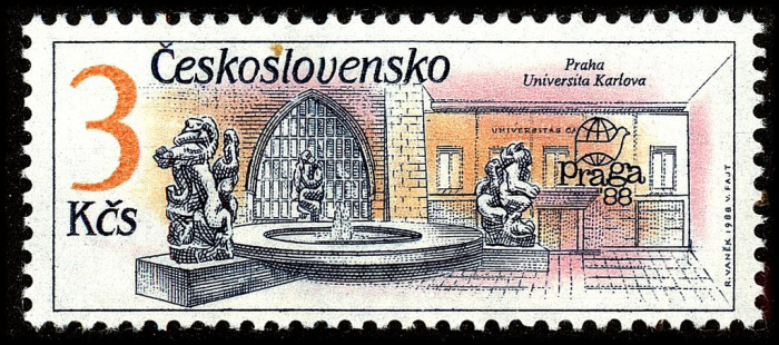 (1988-031) Марка Чехословакия &quot;Фонтан со львами&quot;    Международная выставка марок Прага '88. Фонтаны,