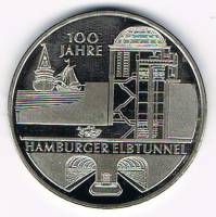 (2011j) Монета Германия (ФРГ) 2011 год 10 евро "Гамбург Туннель под Эльбой"  Медь-Никель  PROOF