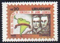 (№1986-1740) Марка Уругвай 1986 год "Визит През Лусинчи Венесуэлы", Гашеная