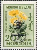 (1962-020) Марка Монголия "Купальница азиатская "  Надпечатка  Борьба с малярией III O