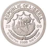 () Монета Либерия 2000 год 500  ""   Биметалл (Серебро - Золото)  UNC