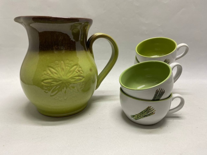 Кувшин 18 см и 5 кружек спаржа, керамика
