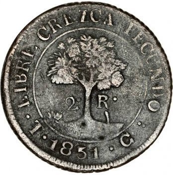 (№1851km19c) Монета Гондурас 1851 год 2 Reales