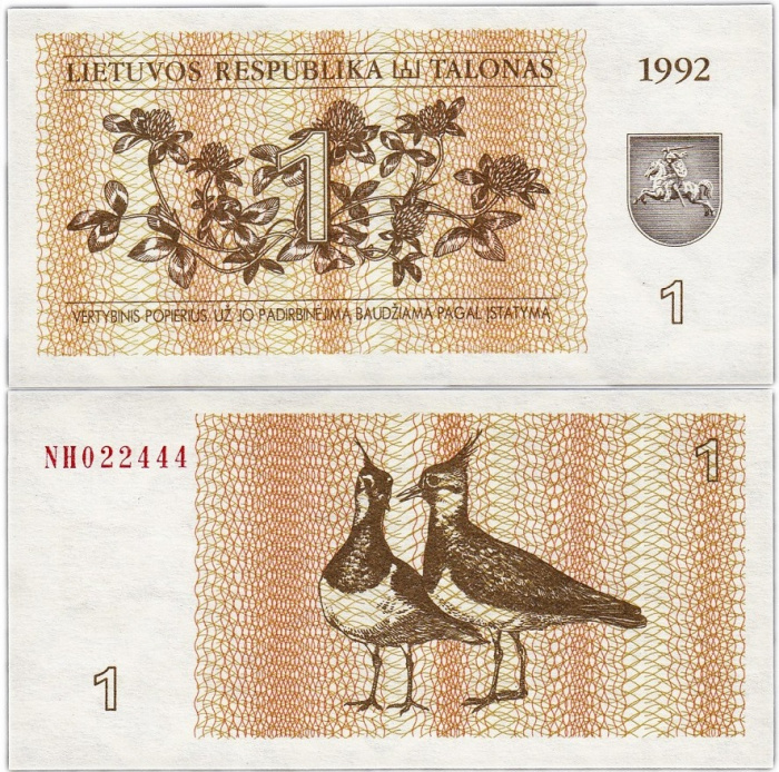 (1992) Банкнота Литва 1992 год 1 талон &quot;Чибис &quot;   UNC