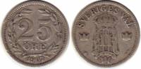 (1907) Монета Швеция 1907 год 25 эре   Серебро Ag 600  VF