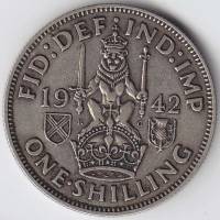 (1942) Монета Великобритания 1942 год 1 шиллинг "Георг VI"  Шотландский герб Серебро Ag 500  XF