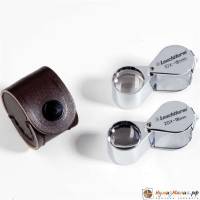 Лупа LU-42, выдвижная, маленькая, в кожаном чехле, увеличение 20х. Производство Leuchtturm