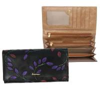 Кошелёк женский "IVORX", Натуральная кожа, 4 отделения + 4 на молнии, Клепка, "Веточка", Чёрный