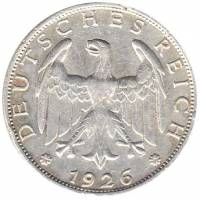 (1926a) Монета Германия Веймарская республика 1926 год 1 марка   Ветки дуба  VF