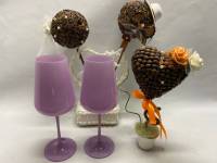 Набор 2 сиреневых бокала и 2 свадебные декор композиции