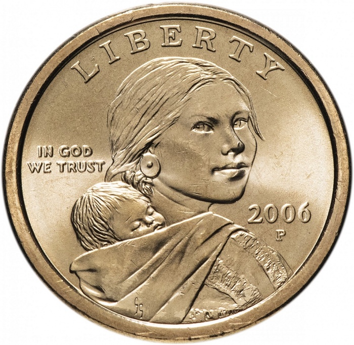 2006p Монета США 2006 год 1 доллар Орёл  Сакагавея Латунь  UNC