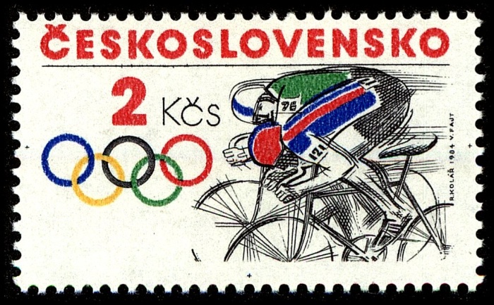 (1984-038) Марка Чехословакия "Велогонщики"    Летние ОИ 1984, Лос-Анджелес II &Theta;