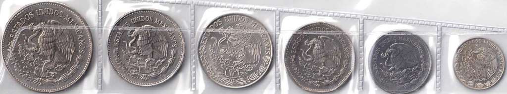(1974-1986, 6 монет) Набор монет Мексика 1974-1986 год    UNC