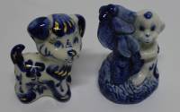 Набор фигурок , 2 шт., "Щенок и обезьянка", фарфор, Гжель (сост. на фото)