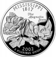 (020s) Монета США 2002 год 25 центов "Миссисипи"  Медь-Никель  PROOF