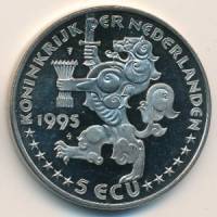(№1995) Монета Нидерланды 1995 год 5 Ecu (Рождество. Олени)