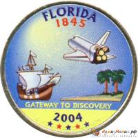 (027d) Монета США 2004 год 25 центов "Флорида"  Вариант №1 Медь-Никель  COLOR. Цветная
