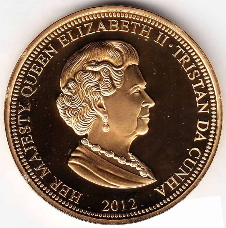(2012) Монета Тристан да Кунья 2012 год 50 пенсов &quot;Елизавета II 60 лет правления&quot;  Золочение  PROOF