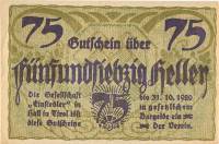 (№1920) Банкнота Австрия 1920 год "75 Heller"