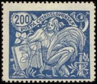 (1923-003) Марка Чехословакия "Аллегория (Синяя)"    Сельское хозяйство и наука (Стандартный выпуск)