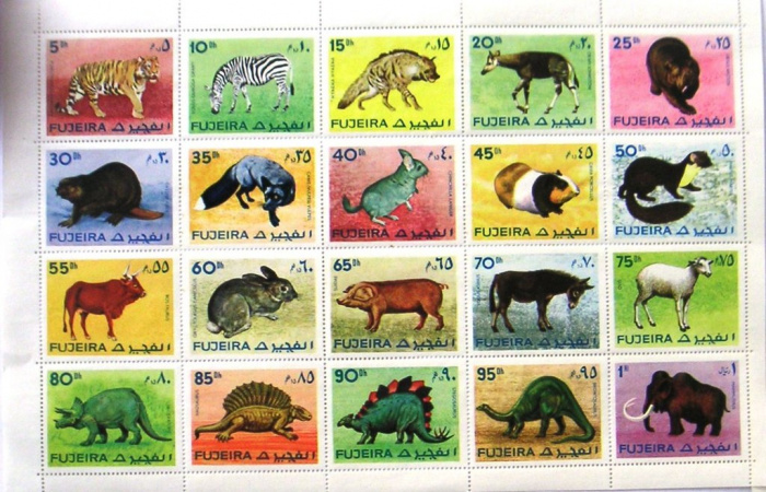 (№1972-1201) Лист марок Эмират Фуджейра (ОАЭ) 1972 год &quot;Млекопитающих и доисторических животных Мино