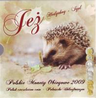 (2009, 9 монет, 1 2 5 10 20 50 грошей, 1 2 5 злотых) Набор монет Польша 2009 год "Ёж "   Буклет