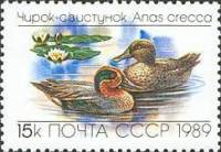 1989-049 Марка СССР Чирок-свистунок  Утки III Θ