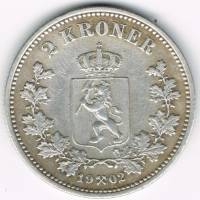 () Монета Норвегия 1878 год 2 кроны ""  Биметалл (Серебро - Ниобиум)  UNC