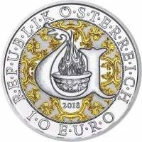 (034a, Ag) Монета Австрия 2018 год 10 евро "Архангел Уриил"  Цветная Серебро Ag 925  PROOF