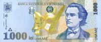 (1998) Банкнота Румыния 1998 год 1 000 лей "Михаил Эминеску" Водяные знаки Тип 1  UNC