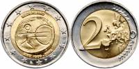 (002) Монета Нидерланды 2009 год 2 евро "Экономический союз 10 лет"  Биметалл  UNC