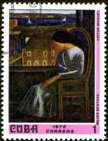 (1976-002) Марка Куба "Сидящая женщина "    Музей в Гаване III O