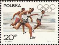 (1967-022) Марка Польша "Бег на 100 метров"   Подготовка в Олимпиаде II Θ