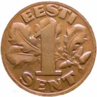 (1929) Монета Эстония 1929 год 1 цент   Бронза  UNC