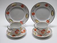 Чайный десертный сервиз Вербилки тарелки блюдца чашки 6 предметов СССР 2 чайных трио винтаж фарфор