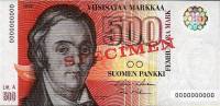 (1986 Litt A) Банкнота Финляндия 1986 год 500 марок "Элиас Лённрот" Holkeri - Makinen  UNC