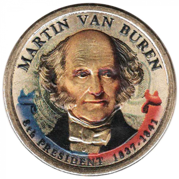 (08p) Монета США 2008 год 1 доллар &quot;Мартин Ван Бюрен&quot;  Вариант №2 Латунь  COLOR. Цветная