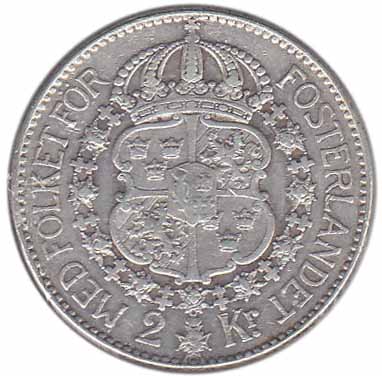 (1914) Монета Швеция 1914 год 2 кроны &quot;Густав V&quot;  Серебро Ag 800  VF