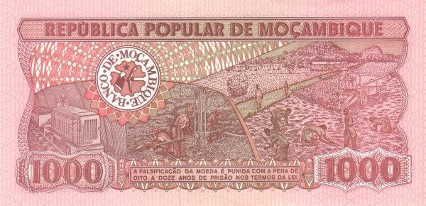 (,) Банкнота Мозамбик 1989 год 1 000 метикалов &quot;Самора Машел&quot;   UNC