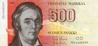 (1986) Банкнота Финляндия 1986 год 500 марок "Элиас Лённрот" Uusivirta - Vanhala  UNC