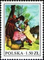 (1977-029) Марка Польша "Обливание женщин"    Народные обычаи III Θ