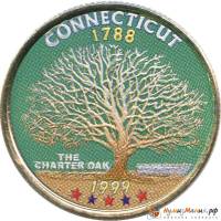 (005p) Монета США 1999 год 25 центов "Коннектикут"  Вариант №1 Медь-Никель  COLOR. Цветная