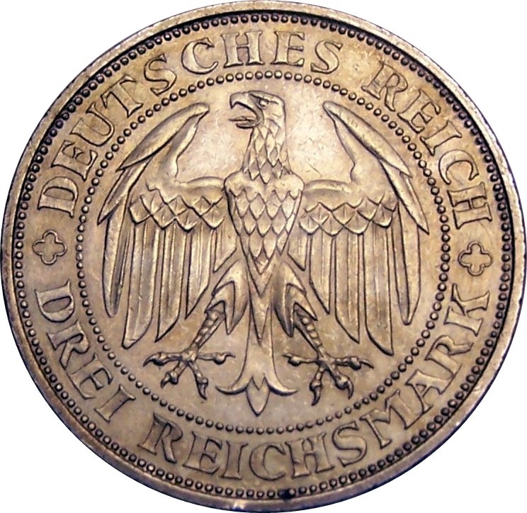 (1929e) Монета Германия (Веймар) 1929 год 3 марки   1000 лет основания Мейсена Серебро Ag 500  UNC