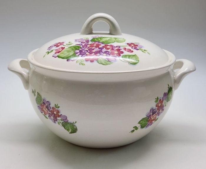 Супница ЗИК Конаково белая круглая рисунок - букет цветов